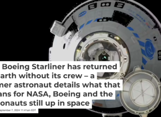 The Boeing Starliner, shown as it approached the International Space Station. NASA via AP